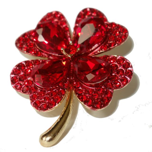 ビッグサイズ 赤色 四葉のクローバー クローバー バッジ ブローチ ラペルピン ピンバッジ ラインストーン < 女性アクセサリー/時計 ビッグサイズ 赤色 四葉のクローバー クローバー バッジ ブローチ ラペルピン ピンバッジ ラインストーン < 女性アクセサリー/時計の