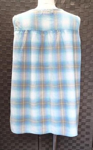 ◆Belle HABILLER ベルハビラー/綿100% フロントレース&プリーツ加工入 チェック柄 ノーリーズトップス/ブルー系 < 女性ファッション  ◆Belle HABILLER ベルハビラー/綿100% フロントレース&プリーツ加工入 チェック柄 ノーリーズトップス/ブルー系 < 女性ファッションの