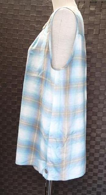 ◆Belle HABILLER ベルハビラー/綿100% フロントレース&プリーツ加工入 チェック柄 ノーリーズトップス/ブルー系 < 女性ファッション  ◆Belle HABILLER ベルハビラー/綿100% フロントレース&プリーツ加工入 チェック柄 ノーリーズトップス/ブルー系 < 女性ファッションの