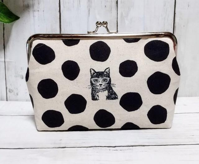 北欧 ドット 水玉 猫 角型がま口 通帳ケース 小物入れ 多目的ポーチ < 女性ファッション 北欧 ドット 水玉 猫 角型がま口 通帳ケース 小物入れ 多目的ポーチ < 女性ファッションの