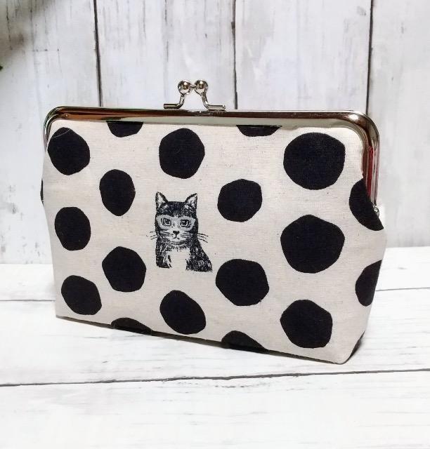 北欧 ドット 水玉 猫 角型がま口 通帳ケース 小物入れ 多目的ポーチ < 女性ファッション 北欧 ドット 水玉 猫 角型がま口 通帳ケース 小物入れ 多目的ポーチ < 女性ファッションの