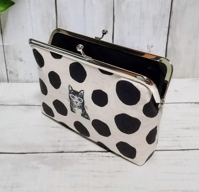 北欧 ドット 水玉 猫 角型がま口 通帳ケース 小物入れ 多目的ポーチ < 女性ファッション 北欧 ドット 水玉 猫 角型がま口 通帳ケース 小物入れ 多目的ポーチ < 女性ファッションの