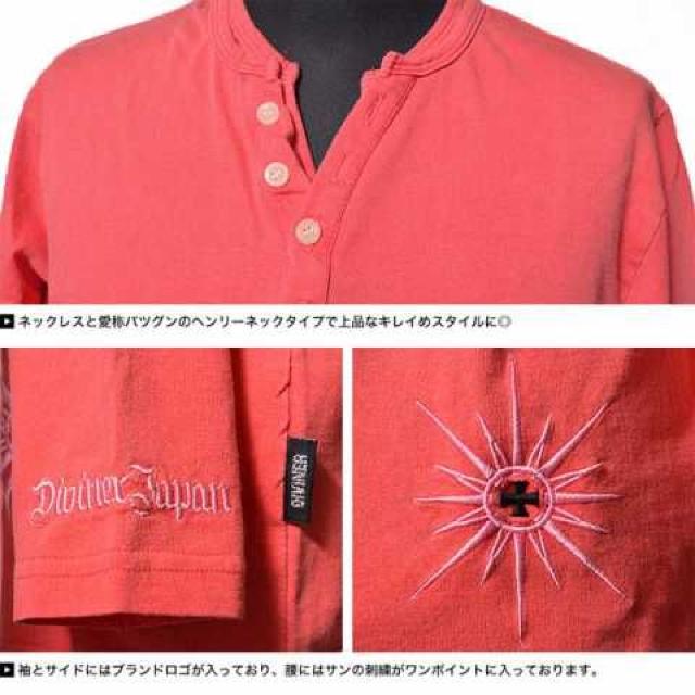 【DIVINER】《New》フェイクレイヤード★ヘンリーネック*ロゴ刺繍・ロンTee<レッドL> < 男性ファッション  【DIVINER】《New》フェイクレイヤード★ヘンリーネック*ロゴ刺繍・ロンTee<レッドL> < 男性ファッションの