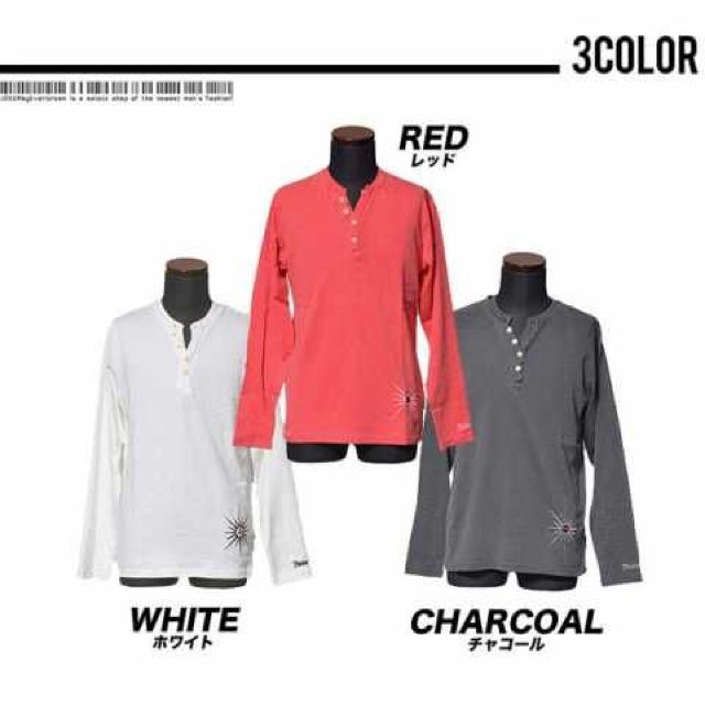 【DIVINER】《New》フェイクレイヤード★ヘンリーネック*ロゴ刺繍・ロンTee<レッドL> < 男性ファッション  【DIVINER】《New》フェイクレイヤード★ヘンリーネック*ロゴ刺繍・ロンTee<レッドL> < 男性ファッションの