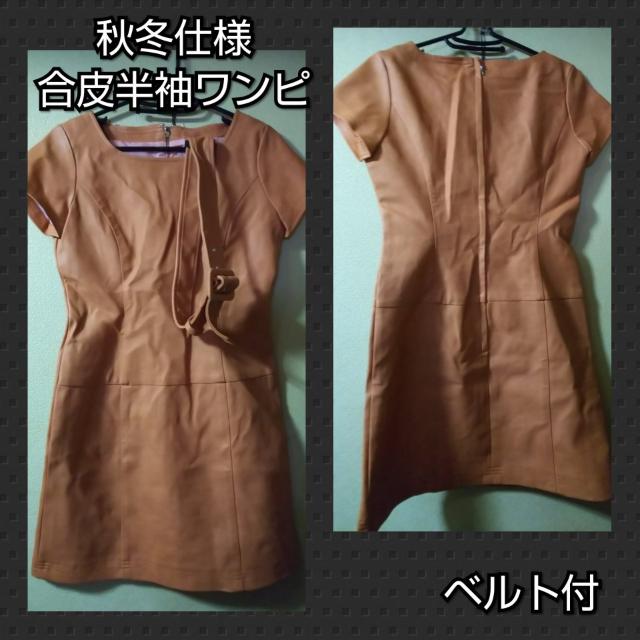 秋冬仕様★新品★合皮半袖ワンピ/レンガ < 女性ファッション  秋冬仕様★新品★合皮半袖ワンピ/レンガ  < 女性ファッションの