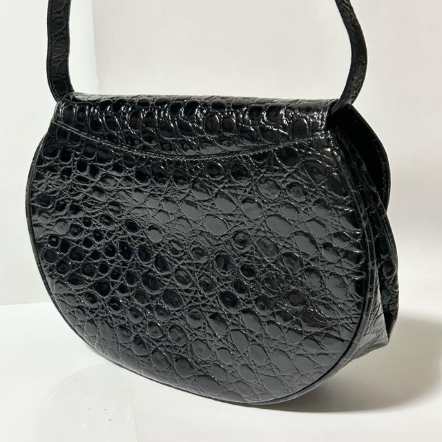Salvatore Ferragamo フェラガモ ヴァラリボン クロコダイル 型押し レザー ショルダーバッグ ブラック G金具 < ブランド Salvatore Ferragamo フェラガモ ヴァラリボン クロコダイル 型押し レザー ショルダーバッグ ブラック G金具 < ブランドの