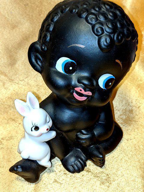 黒人 陶器人形 ビンテージ うさぎ くろんぼ 坊や 人形 貯金箱 置物 クロンボ 陶器 黒人 赤ちゃん