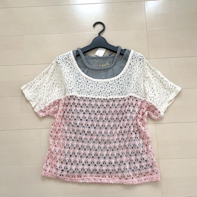 新品 レースサマーニット タンクトップ プルオーバー2点セット < 女性ファッション  新品 レースサマーニット タンクトップ プルオーバー2点セット < 女性ファッションの