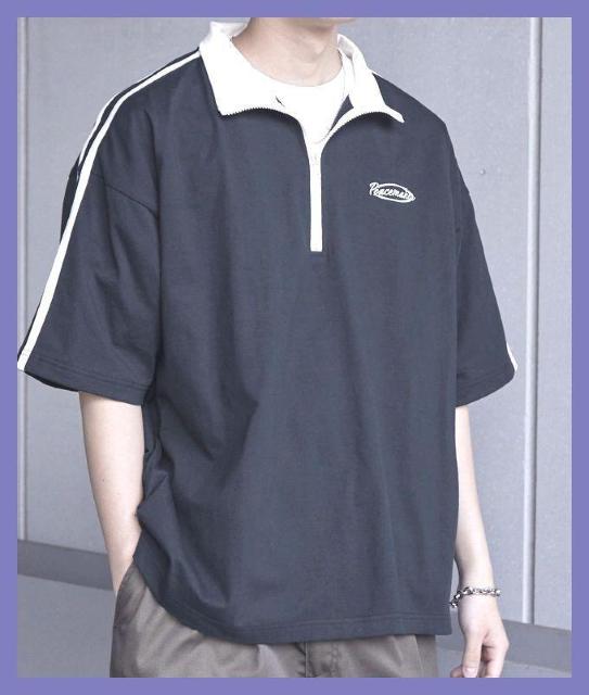 ☆アンカースミス☆超美品☆ジップネックラインオーバーサイズTシャツL紺☆ < 男性ファッション ☆アンカースミス☆超美品☆ジップネックラインオーバーサイズTシャツL紺☆ < 男性ファッションの