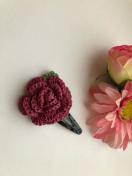 ハンドメイド スリーピン パッチンピン 薔薇 ボルドー