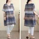 ひざ丈 ワンピース ボーダー柄 グレーブラウン系 大きいサイズ