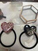 ハンドメイド レジン ハート ヘアゴム 2点セット