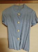 水色 麻 チャイナカラー 1960年代ビンテージ ハンドメイド ブラウス