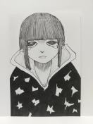 オリジナルイラスト 手描きイラスト 人 ハンドメイド 絵 モノクロ 白黒 アート 自作 アナログ 原画 illustration