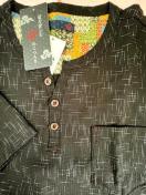 LLサイズ!高貴紳士的!和のくつろぎ!サラッとしじら織り!ヘンリーネック!半袖シャツ!黒系色合い!