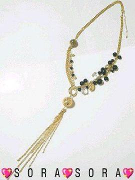 豪華.ゴージャス♪ゴールドチェーンビーズ ロングネックレス