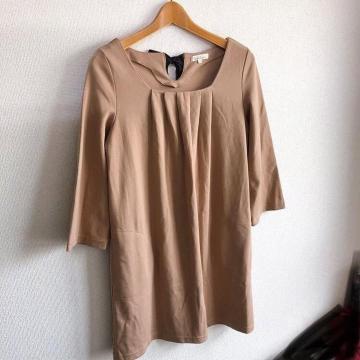 ◆Rope Picnic/ロペピクニック◆8分袖背中リボンミニワンピ★ブラウン38*シンプルコーデ