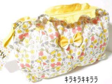 《New》ミッフィー★小物.コスメの整理に最適・花柄*ギャザーポーチ<イエロー>