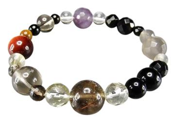 一点物大玉アメジストルチルクォーツ水晶瑪瑙多種天然石ブレスレット