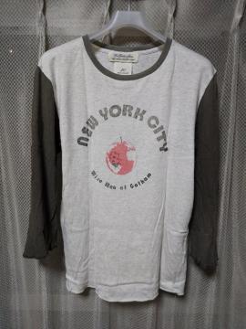 レミレリーフ ユーズド加工 プリント 七分袖Tシャツ カットソー Sサイズ グレー ロンT