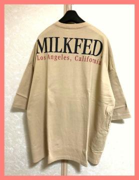 ☆ミルクフェド☆超美品☆バックビッグロゴオーバーサイズ7分袖TシャツBE☆