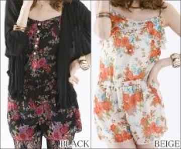可愛い♪花柄ロンパース オールインワン ブラック