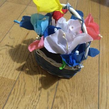 造花A ブルーかご