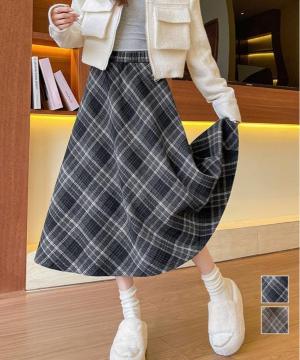 送料無料 新品 フレアスカート チェック柄 美脚 春秋冬