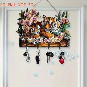 爆ヤス価格990円★2D フラット、ヴィンテージタイガー&オルキッドウォールハンギングキーホルダー 25cm x 18.0cm