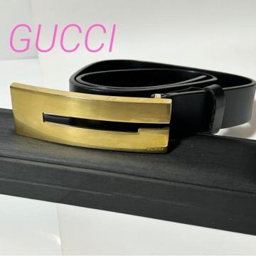 GUCCI �O�b�` ���U�[ �x���g 70/28 036�E2194�E1346�E8 �u���b�N �S�[���h �x���g