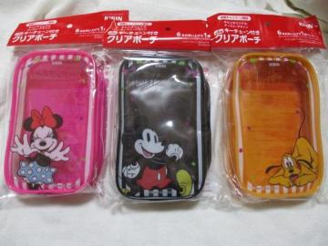 キリン ディズニー キーチェーン付き クリアポーチ 3種セット ミッキー/ミニー/プルート