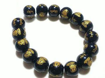 天然石★オニキス 勢至菩薩(金彫り)12mm 半連