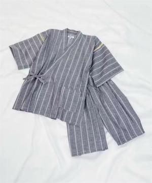 Mサイズ!高貴紳士的!男気溢れる!麻混しじら織り!甚平!上下セット!新品!グレー系色合い!