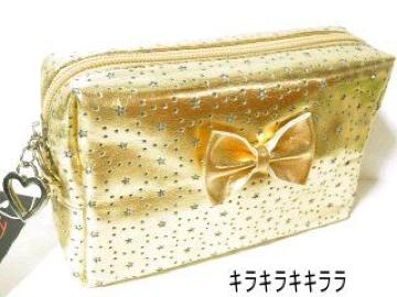 《New》リボン付★スター(星)キラメタ*ポーチ<ゴールド>