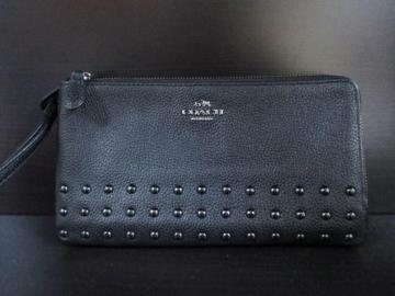 ☆COACH コーチ 持ち手付き レザー 長財布/財布/ブラック☆ユニセックス