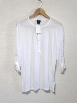 □H&M/エイチアンドエム ヘンリー長袖/七分袖 Tシャツ/メンズ・L/ホワイト☆新品