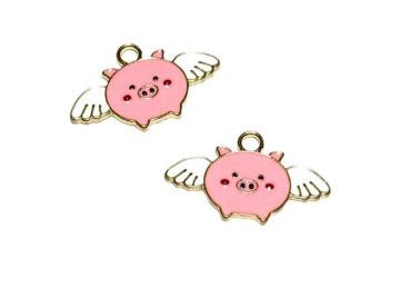 537 空飛ぶ豚さんのチャーム 2個 エナメルパーツ◯