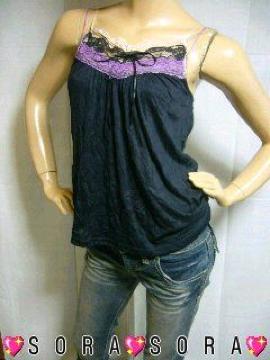 胸元色違い3段フラワー花柄レースリボン キャミソール