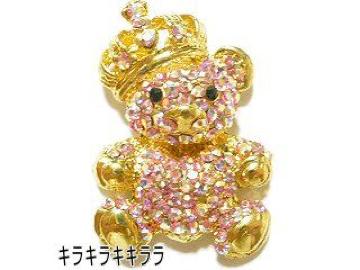 《New》金属チャーム・ゴージャス★王冠*BIG*くま<ゴールドxピンクオーロラ>
