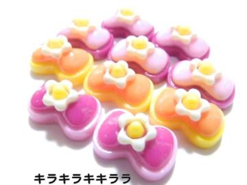 《New》デコパーツ★フラワー付・ぷっくりリボン【3色=10個セット】