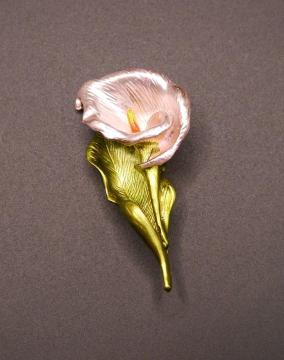 新品アンティーク調エナメル お花 カラー ブローチ ピンク
