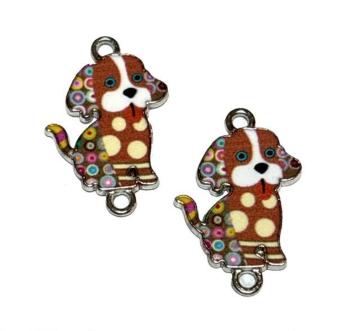 250 茶色 水玉の犬 わんこ 2個 動物チャーム パーツ ダブルカン仕様◯