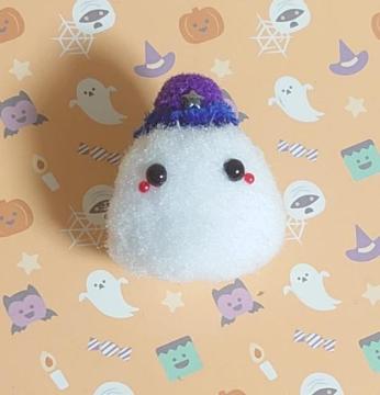 ハンドメイド♪ポンポンフェイスブローチ★ハロウィンver★おばけC