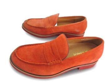 1円~C020新品Dedes本革スウェード/コインローファー25aORANGE♂