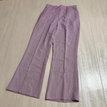 ◆チェック柄パンツ◆スラックス★ラベンダーL★薄手*夏秋コーデ♪