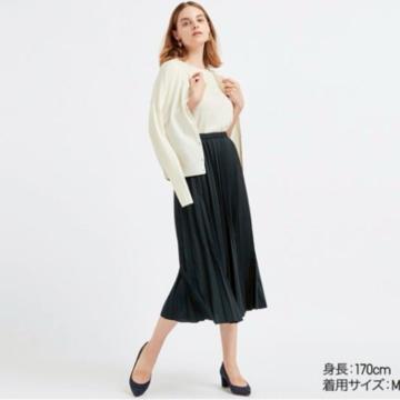 ◆UNIQLO/ユニクロ◆シフォンプリーツプリントロングスカート★ネイビー×ドットM*秋コーデ♪美品