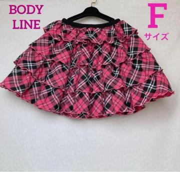 BODYLINE フレア ティアード フリル ピンクチェックミニスカート F N2m