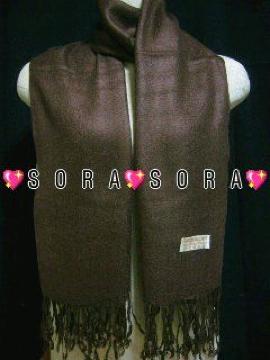 DIVA系♪大判パシュミナストール フリンジ付 ブラウン