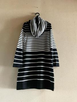 【2WAY】RAF RAF◆ストール付◆上質ボーダー柄ニットワンピース◆秋冬
