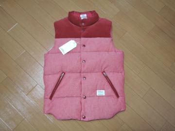 新品BEDWINベドウィン切替ダウンベスト1赤シャンブレー系デニム